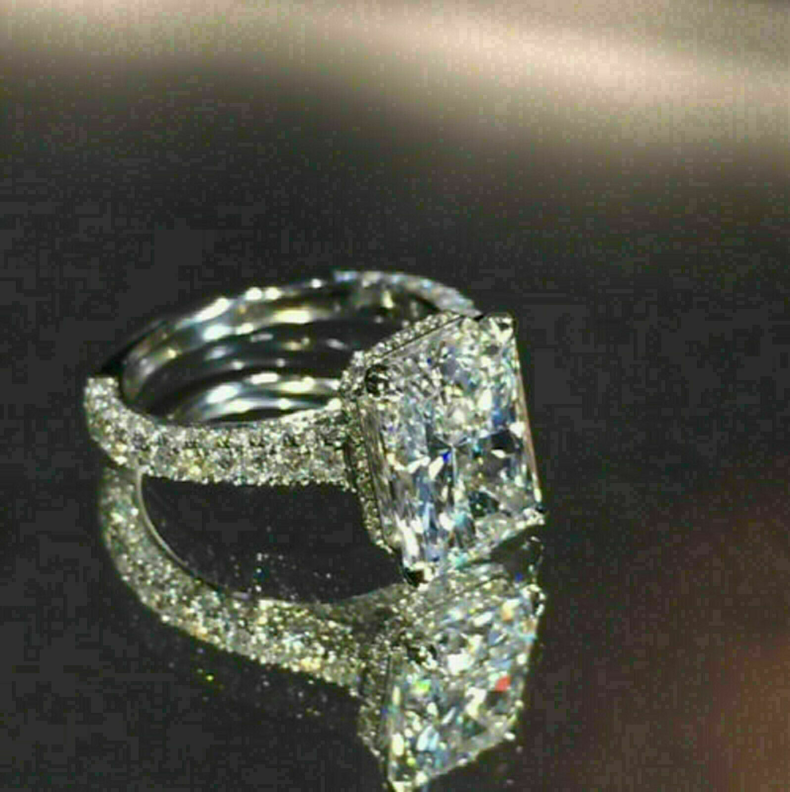 5Ct Radiant Cut Simulated Diamond Solitaire Wedding Ring 14K White Gold Over