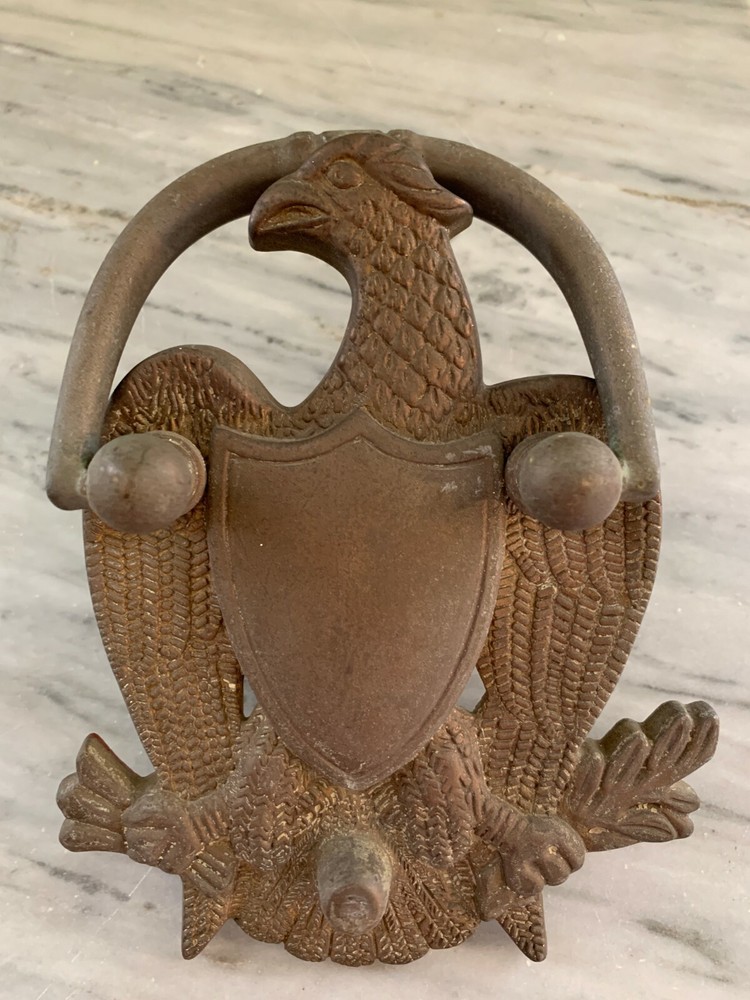 VINTAGE EAGLE WITH SHIELD BRASS DOOR KNOCKER