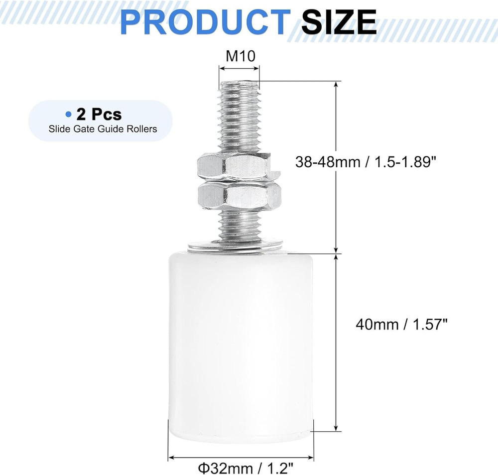 2Pcs Slide Gate Guide Roller, 1-5/8" Nylon Rollers Gate Support Assembly, Uni...