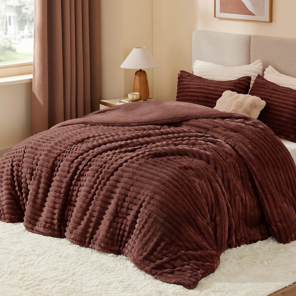 Fleece King Comforter Set -Super Soft & Warm Fluffy Hot Chotolate Bedding, Lu...