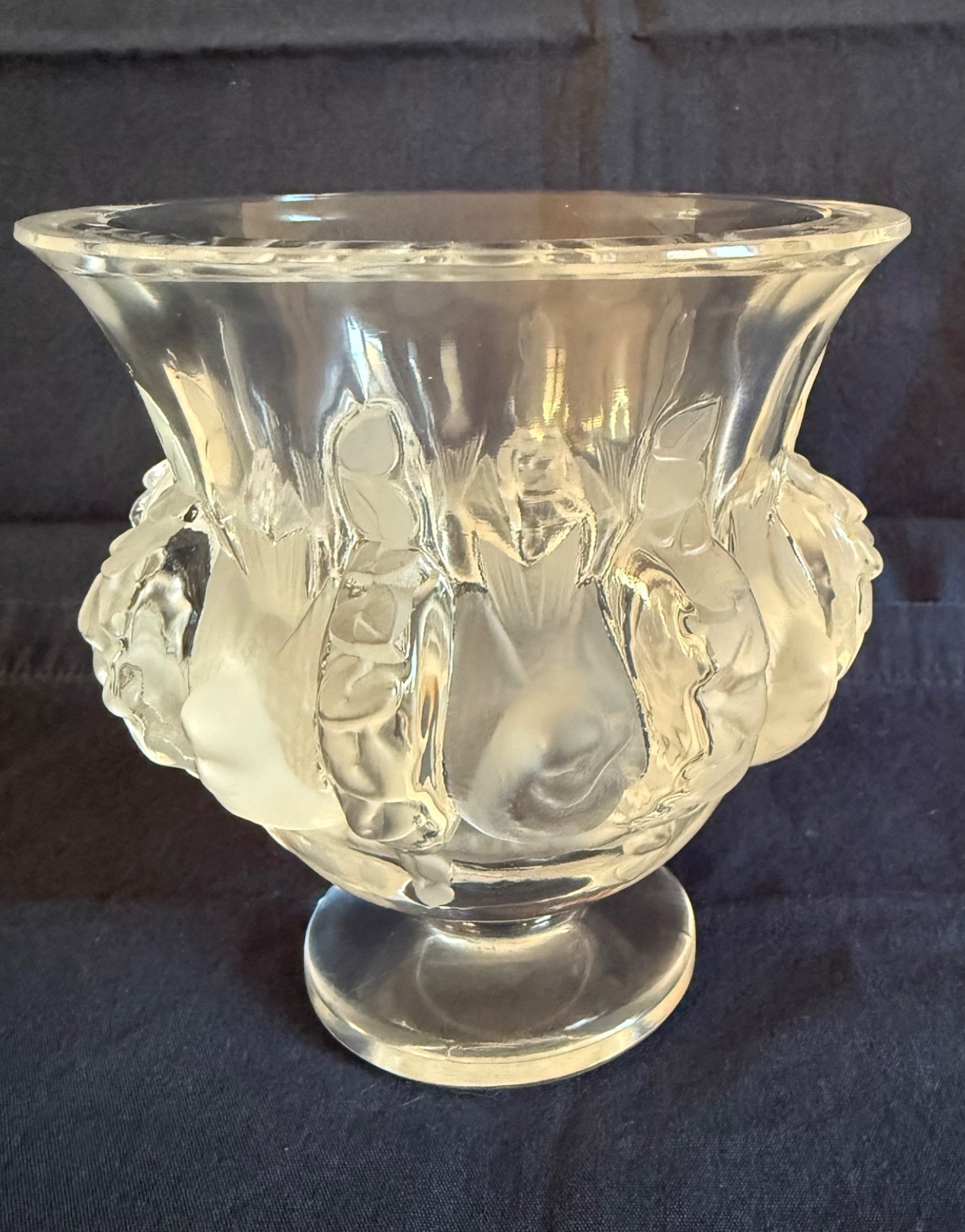 SIGNED Vintage Lalique Frosted Glass Satin Crystal Dampierre Bird Vase