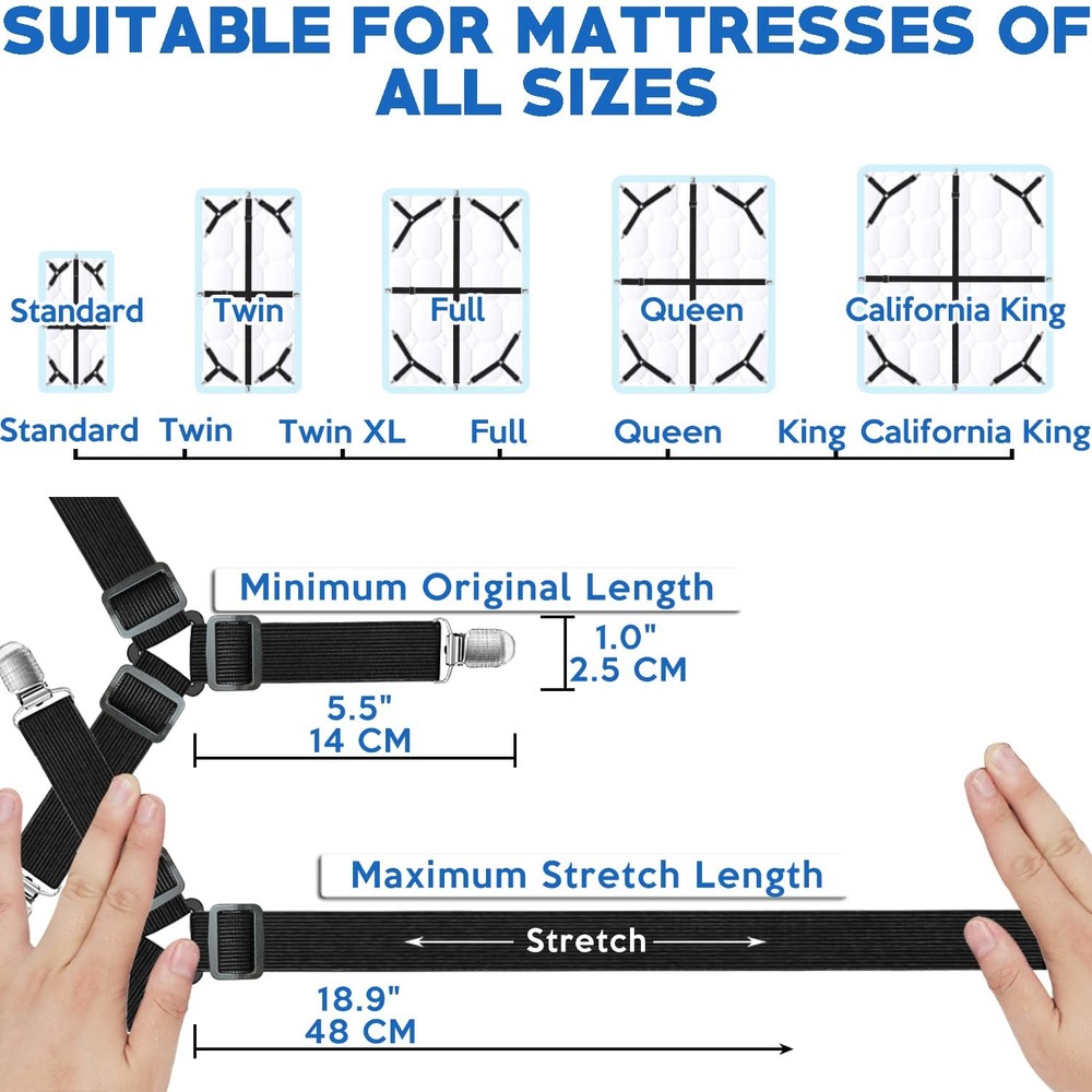 Bed Sheet Straps, 3 Adjustable Bands, Keep Sheets Tight, Secure Fit