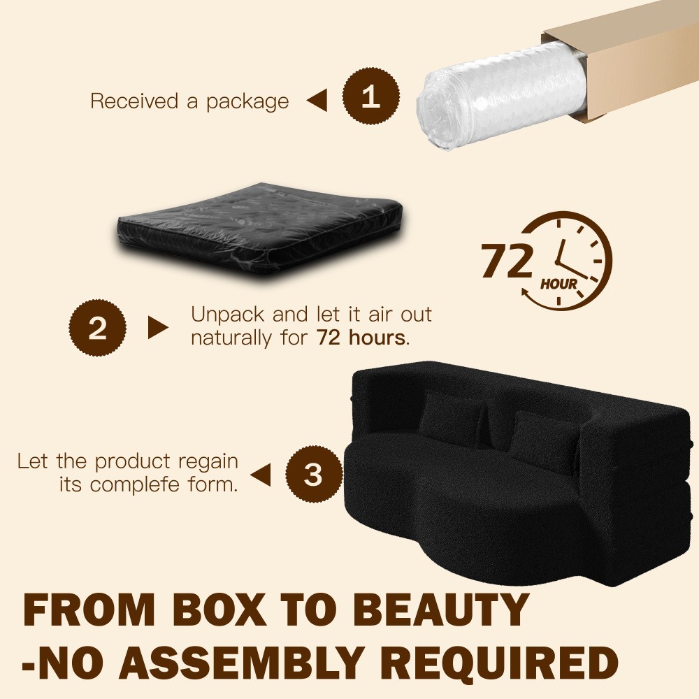 Full Size Convertible Sofa Bed Sleeper w/ 2 Pillows Black - No Assembly