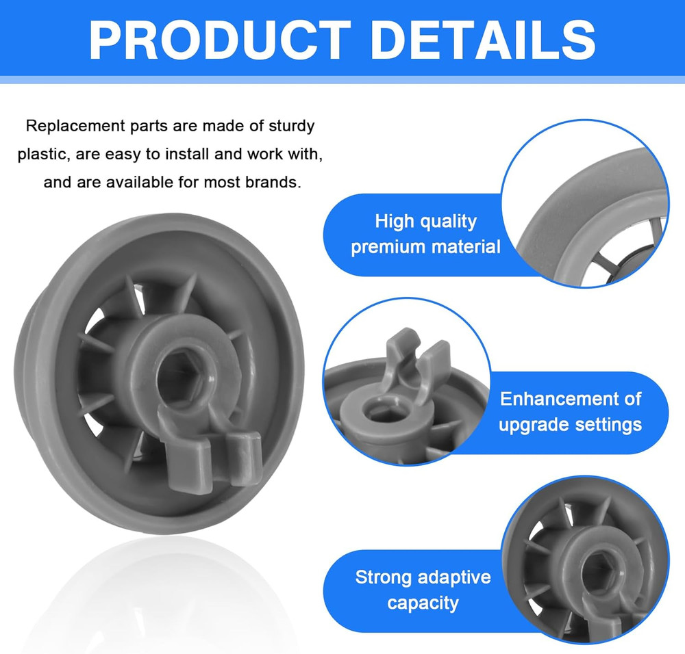 8 Pack Replacement Lower Rack Wheels for Bosch Kenmore Dishwashers
