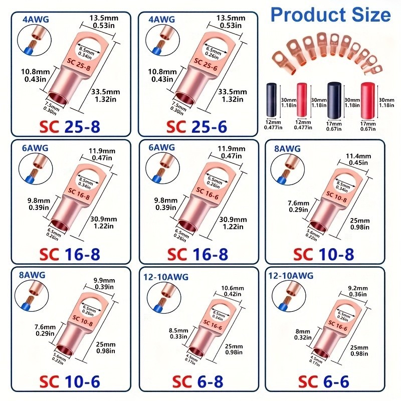 220-Piece SC Ring Terminal Kit - Copper Terminals for Electrical Wiring