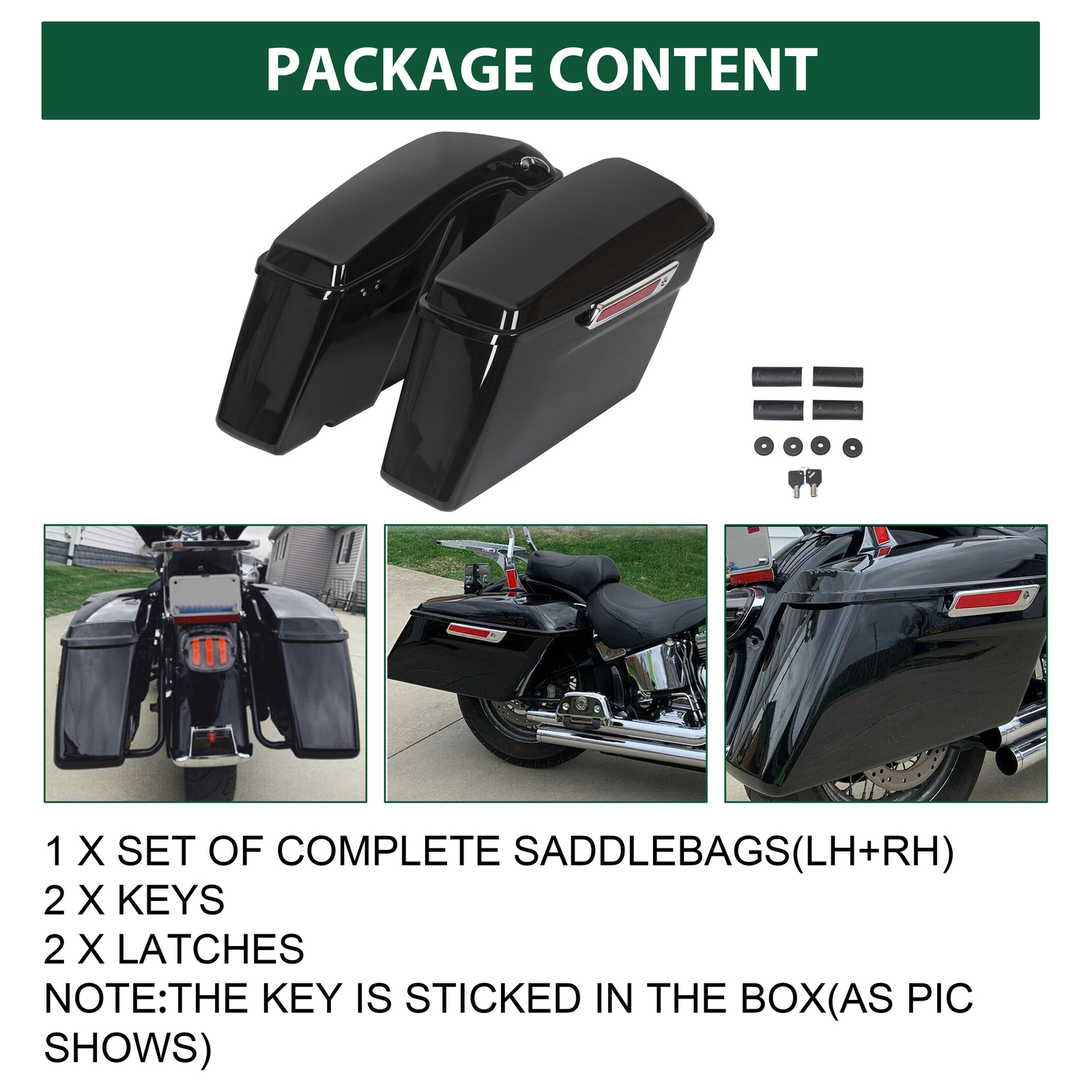 Gloss Black Hard Saddle Bags Saddlebags For 93-13 Harley Road King Glide FLHTCH