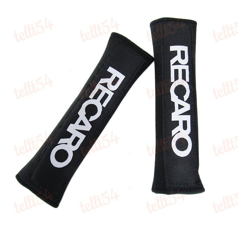 X2 Black RECARO Logo Racing Embroidery Soft Cotton Seat Belt Cover Shoulder Pads