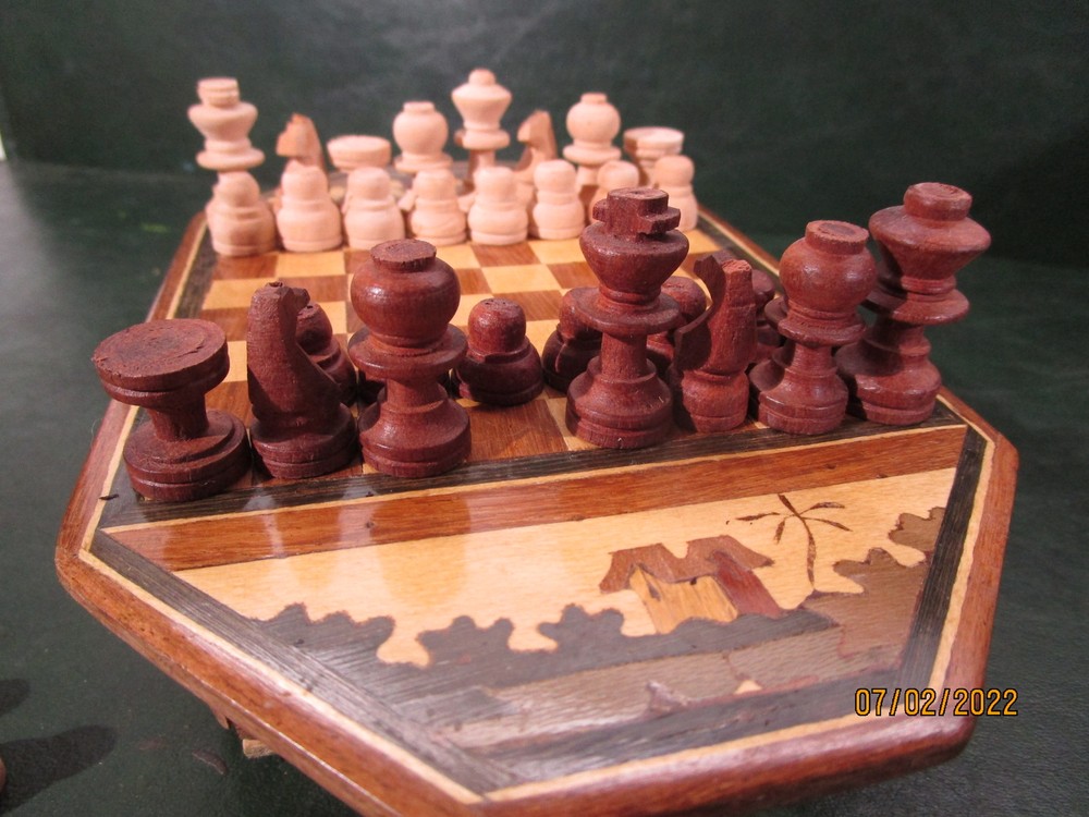 Small Handmade Chess Set Measures 8 1/2" x 5" Missing Pieces