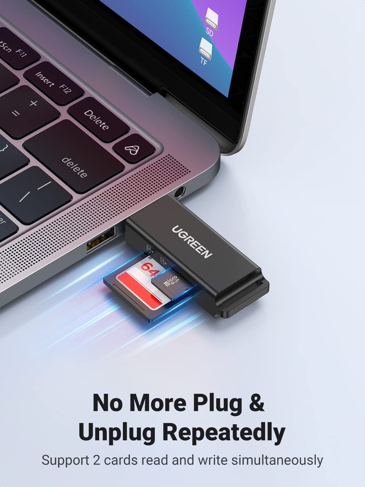 UGREEN SD Card Reader - Portable USB 3.0 Dual Slot Flash Memory Black