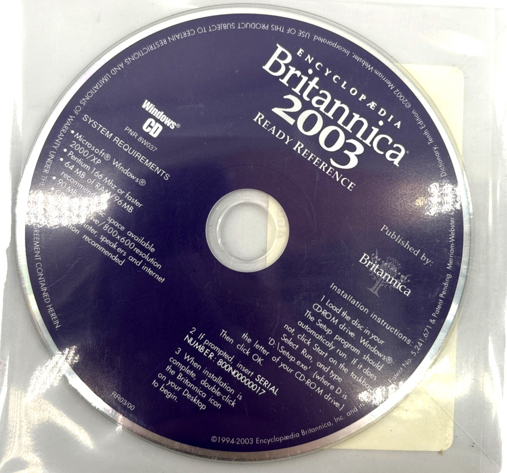 SEALED Vintage Encyclopedia Britannica 2003 Ready Reference CD Rom