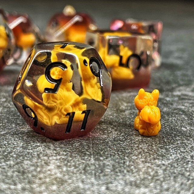 Sage's Baby Squirrel Familiar Resin Polyhedral Dice Set