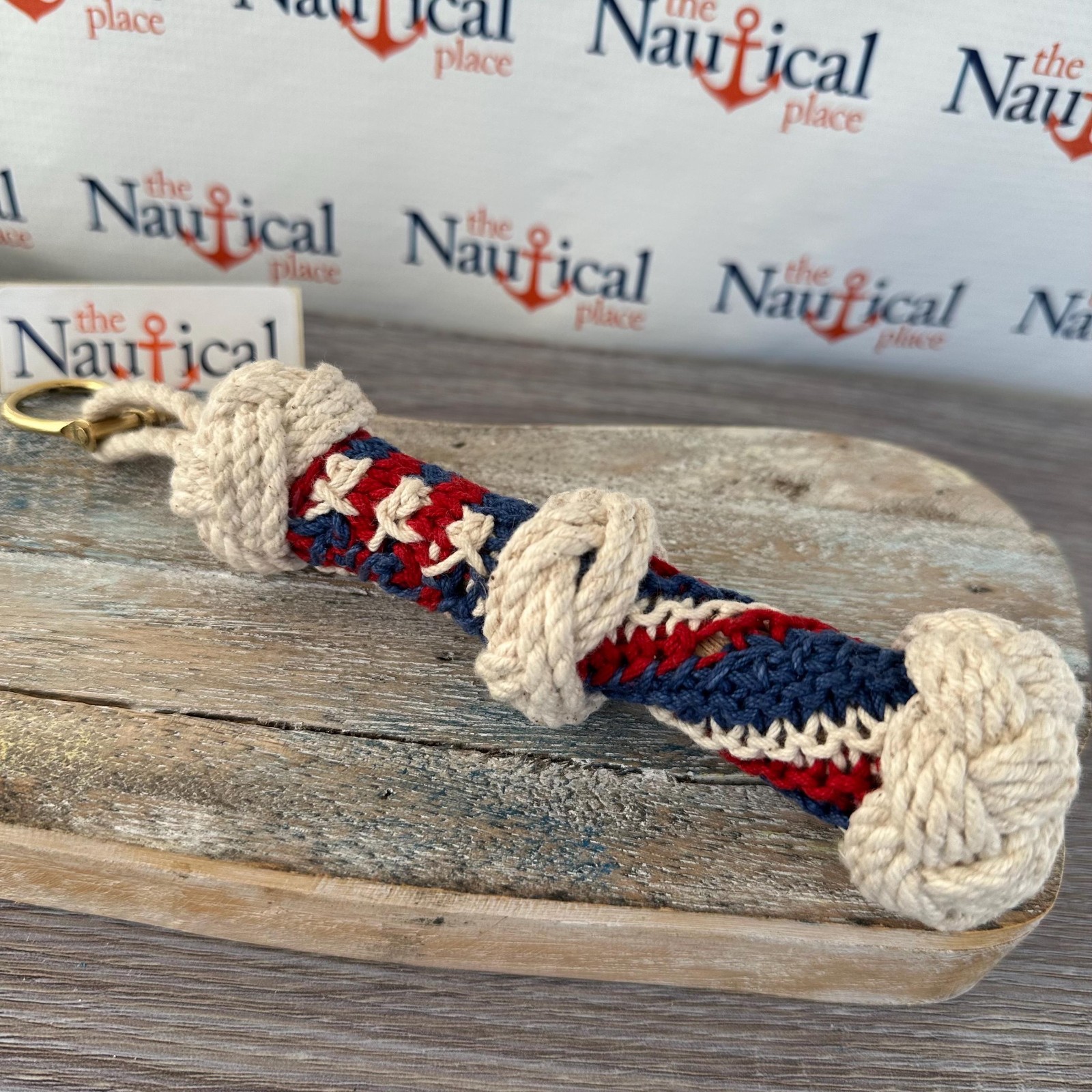 Americana Rope Bell Pull w/ Monkey Fist Knot Ball & Brass Shackle, Patriotic