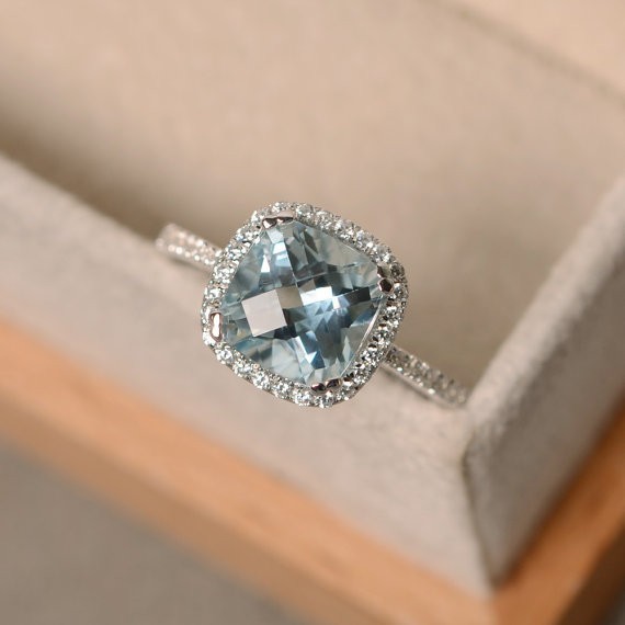 2.70 Ct Natural Aquamarine Diamond Engagement Beautiful Ring 14K Real White Gold