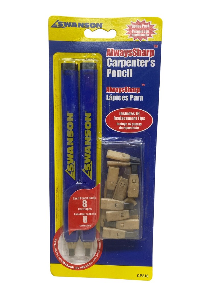 5 pack Swanson Tool CP216 AlwaysSharp Refillable Carpenter Pencil W/ 16 Repl Tip