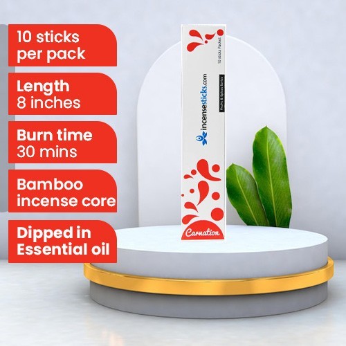 Carnation Incense 8" inch 10 Sticks Pack: 2 Packs
