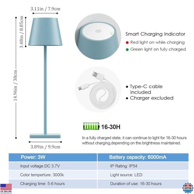 2-Pack Waterproof Rechargeable LED Table Lamps - Portable, Cordless, Dimmable