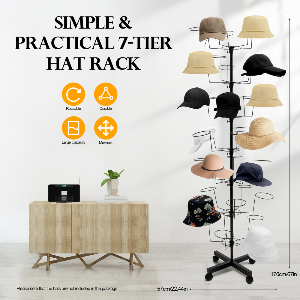 7-Layer Hats Cap Rotating Hanger Rack Height Adjustable Coat Hat Display Stand