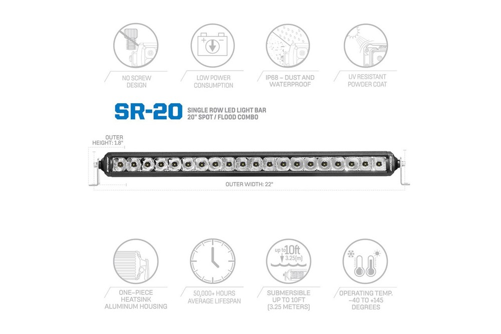 Pro Comp Single Row 20 Inch LED Light Bar White Combo
