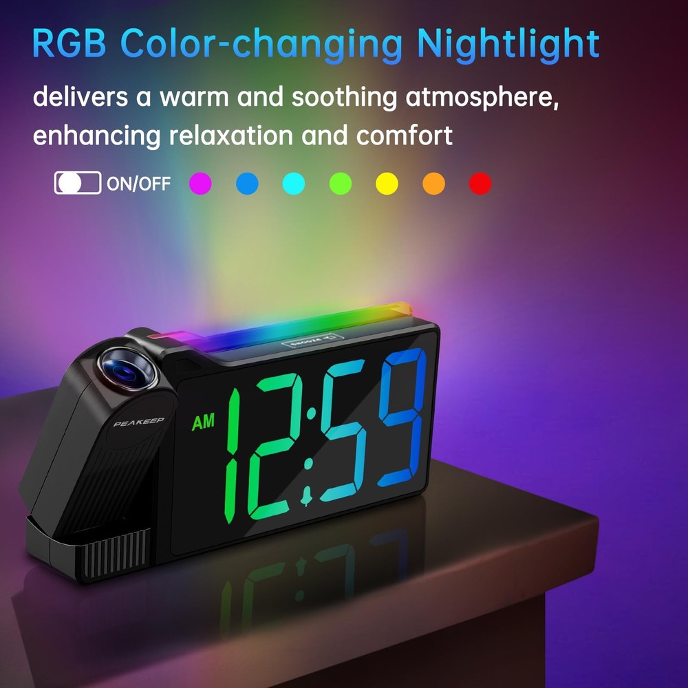 Peakeep Projection Alarm Clock for Large, Multi-color; Blue