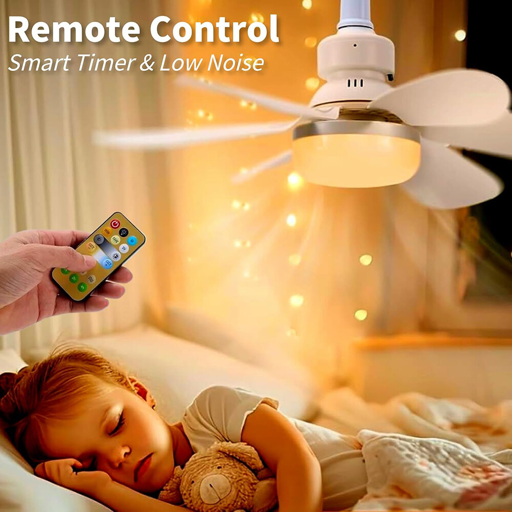 Socket Ceiling Fan with Light E27 Base Screw in Ceiling Fans Dimmable LED Light