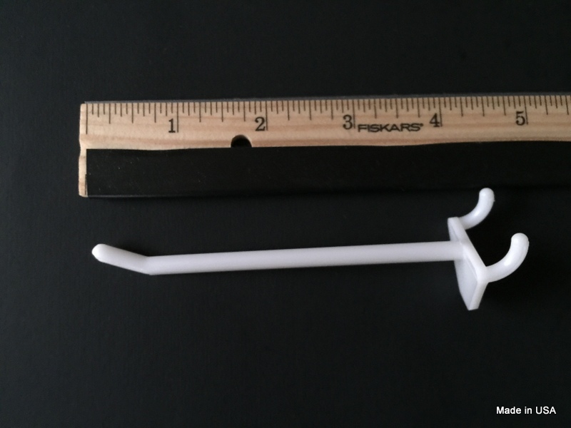 (20 PACK) 4 Inch White Plastic Peg Hooks For 1/8" to 1/4" Pegboard. USA Made