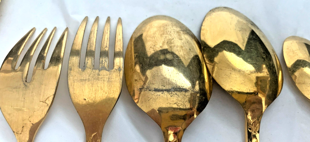 WORLD STAINLESS Gold Plated Flatware ~ 6 Piece