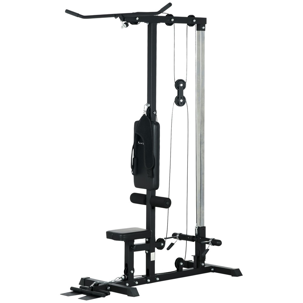 Cable Machine Lat Pull Down Machines with Flip-Up Footplate, Black