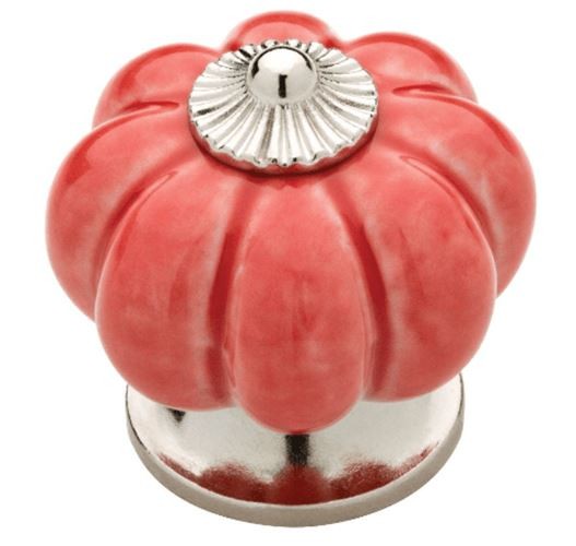 1-1/2" Ceramic Pumpkin Knob Coral and Satin Nickel
