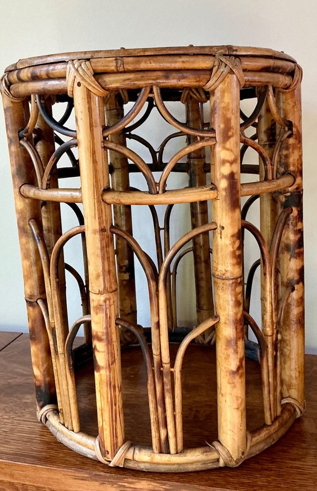 Vintage Tortoise Burnt Bamboo Drum Side table