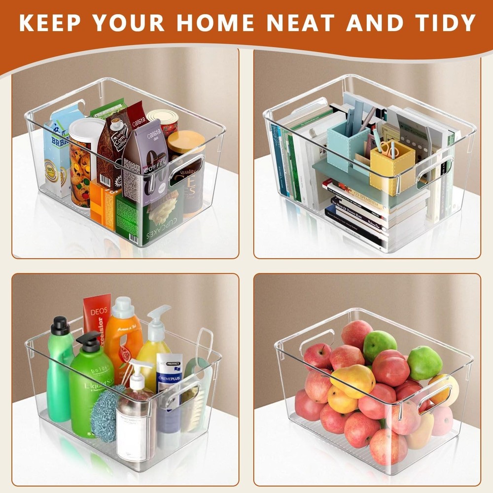 MOONEDGE Open Clear Plastic Storage Bins Stackable Organizer Containers with ...