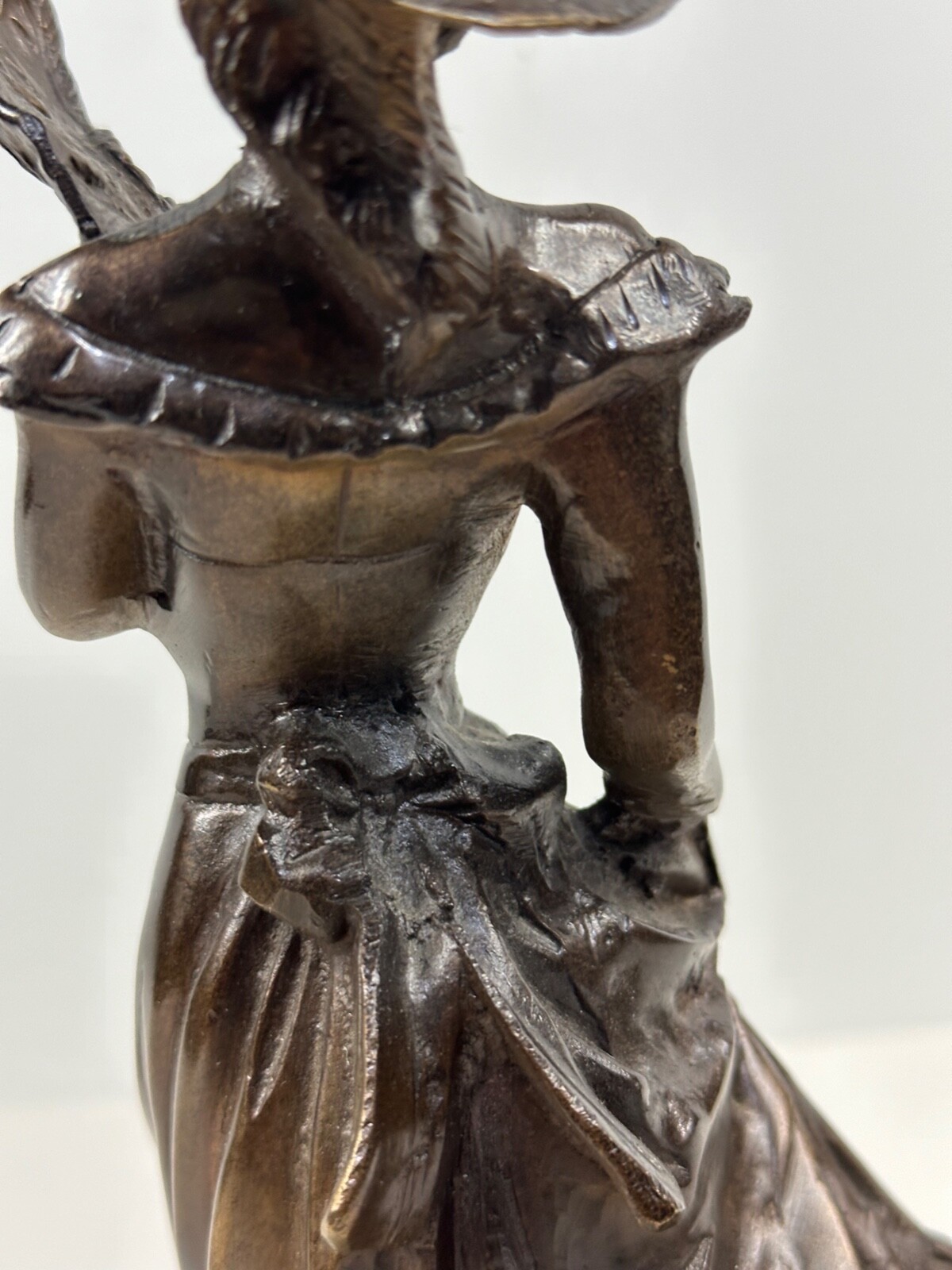 Vintage Victorian Lady Bronze Brass Statue Sculpture Holding Fan 13" High