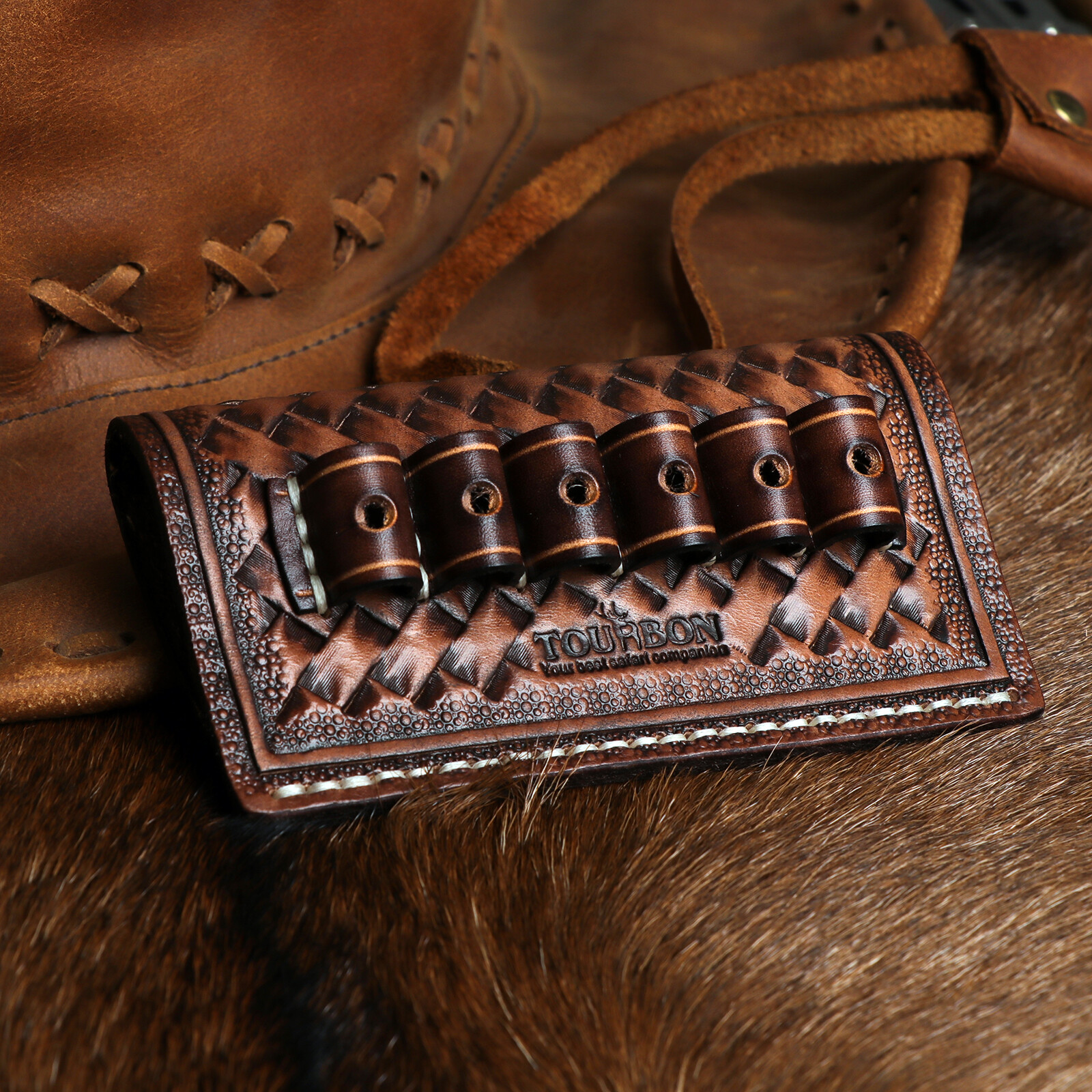 TOURBON 6 Rounds Leather .38/.357/44 Mag Rifle Ammo Belt Holster Slide Gift US