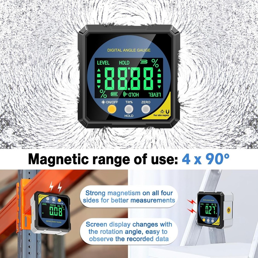 Type-C Rechargeable Laser Protractor with Versatile Measurements & Magnetic Base