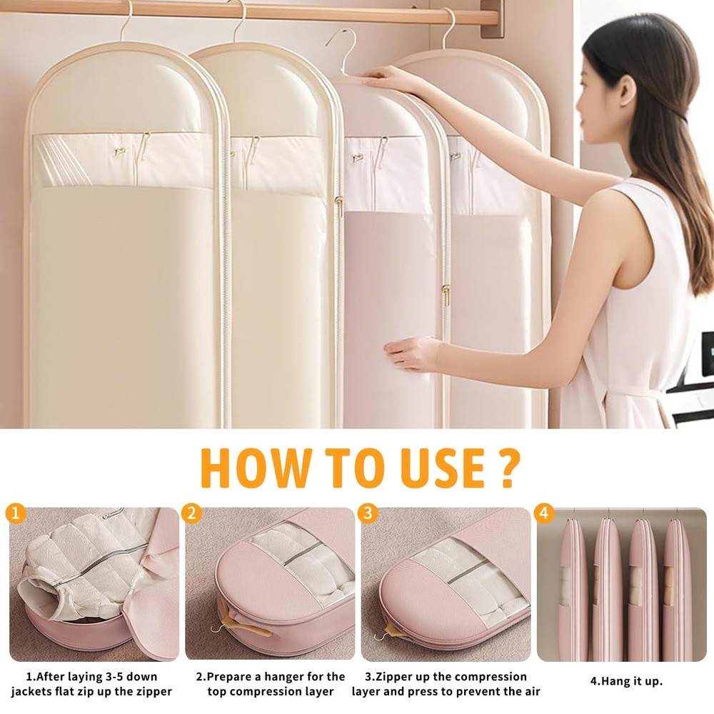 Space Saving Hanging Garment Bag with Self Compression Zipper,Space Saving Ha...