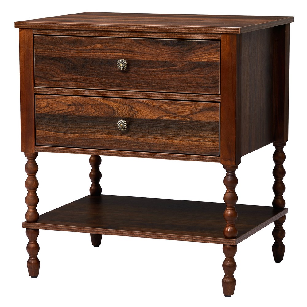 P2 Particleboard with 3D Paper +Solid Wood Legs with Lower Divider Bedside Table
