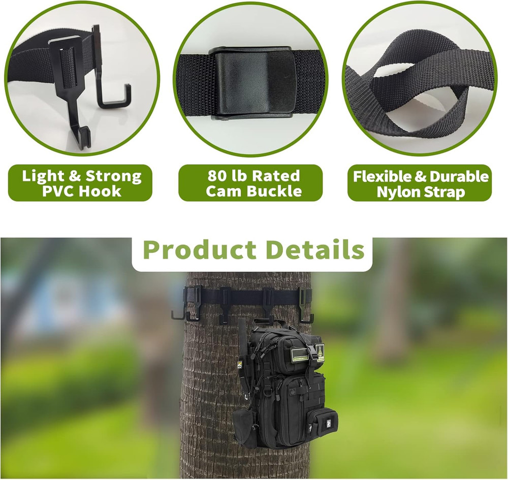 Treestand Strap Gear Hangers with Large Hooks, Lightweight Multi-Hook Accesso...