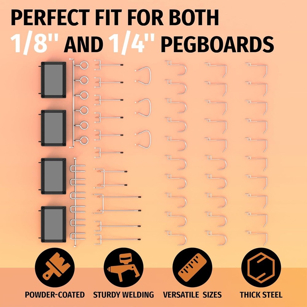 Pegboard Hooks Assortment 49PC, Pegboard Accessories with Pegboard Bins, Gara...