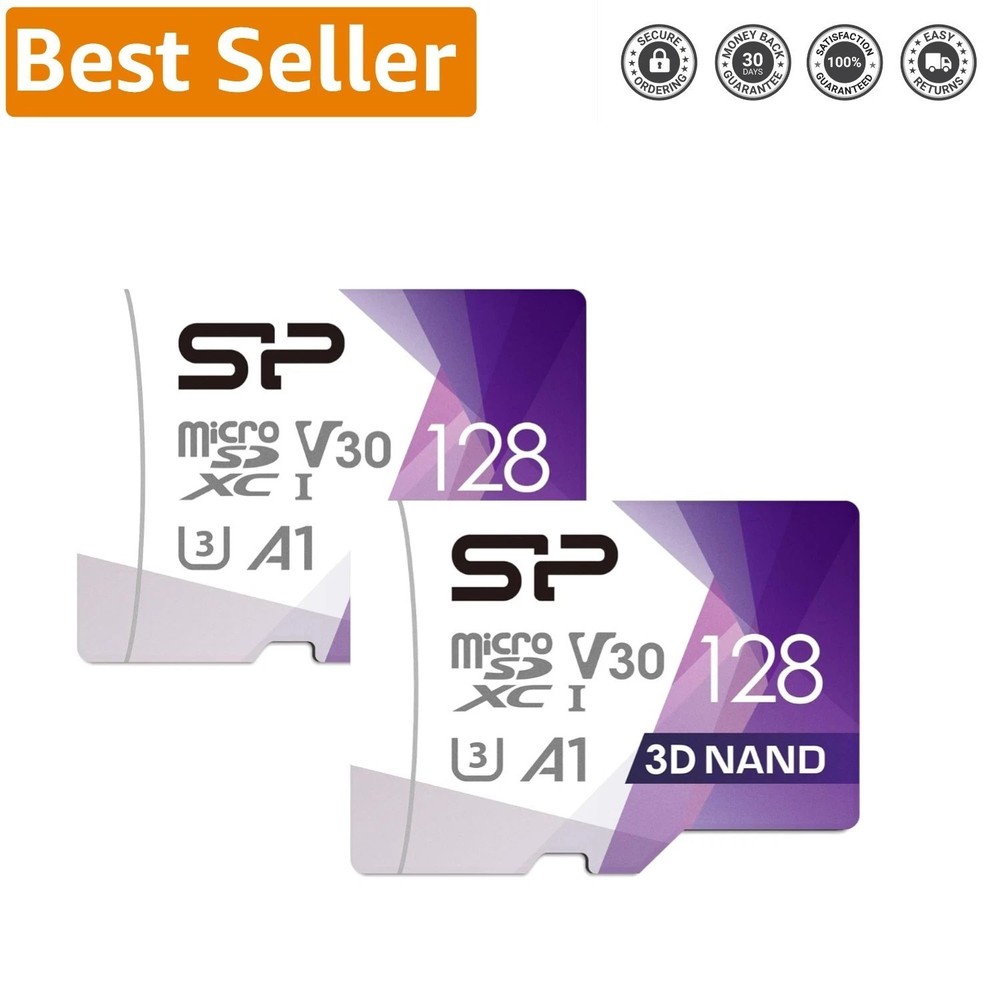 Silicon Power 128GB Micro SD Card 2-Pack - Fast Read Speeds & Additional Adapter