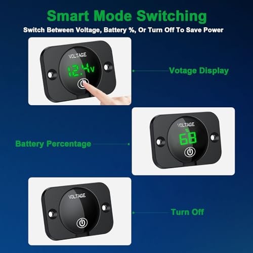 2Pcs Battery Voltage Meter, 12V LED Voltmeter with Touch Switch, 5-48V
