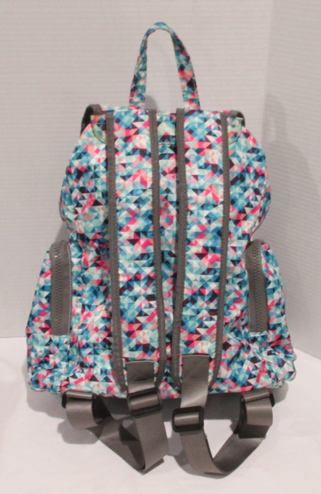 Blue Grey Mutlicolor Backpack With Zip Up and Drawstring Closure