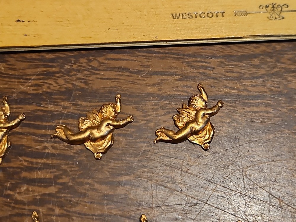 Lot Of 10 Flying Cherubs France Vintage 60s Brass Stampings Findings Jewelry