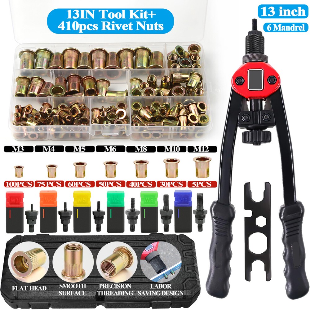 Rivet Gun Kit Rivnut Thread Setting Tools Nut Setter Tool NutSert Metal Working