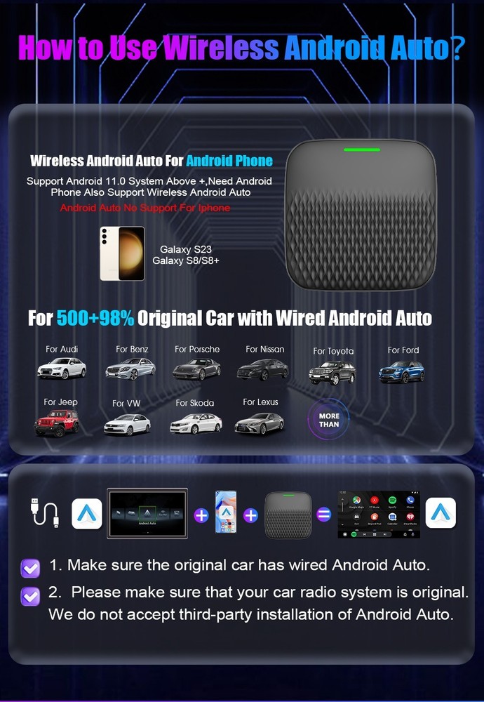 2 in 1 Wireless Android Auto Adapter Carplay Adapter USB Car Dongle Connect Box
