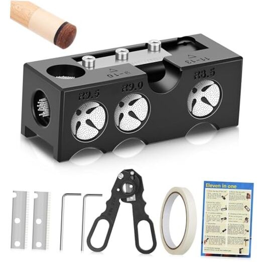 Billiards Pool Cue Tip Shaper, Pool Cue Tips Replacement Kit, Black 10 in 1