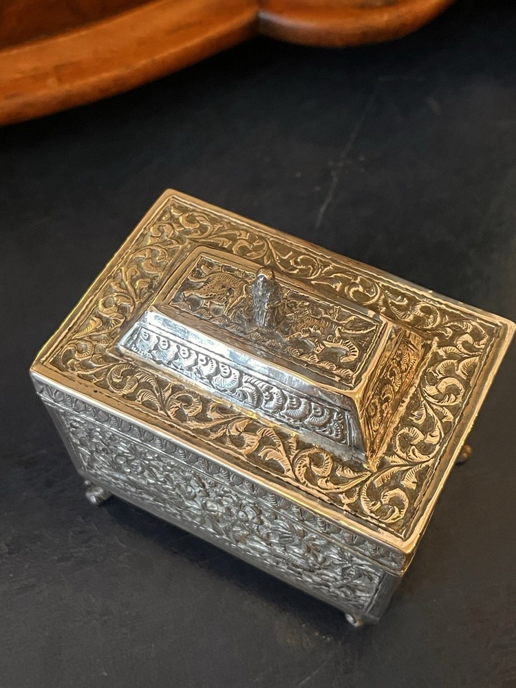 Antique Anglo Indian Unmarked Silver Tea Caddy