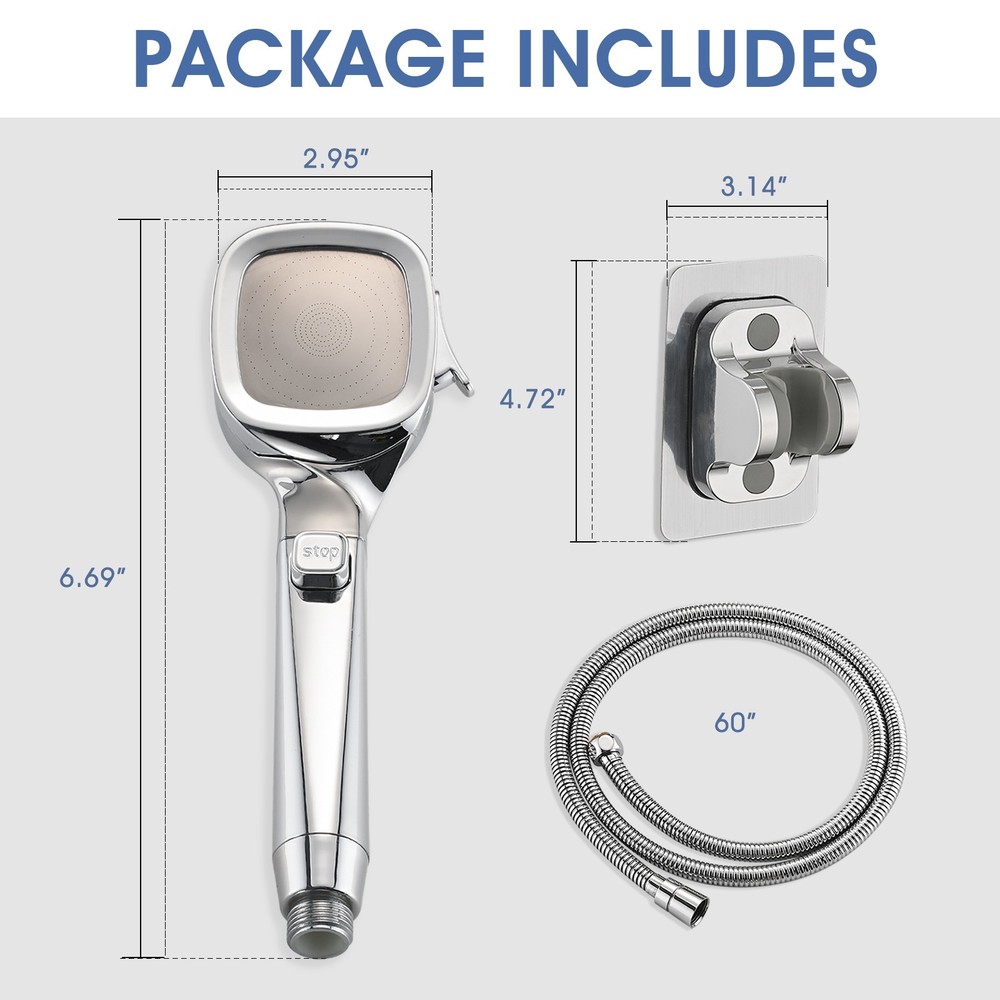 4 Spray Settings High Pressure Handheld Shower Head Pause Button With Hose