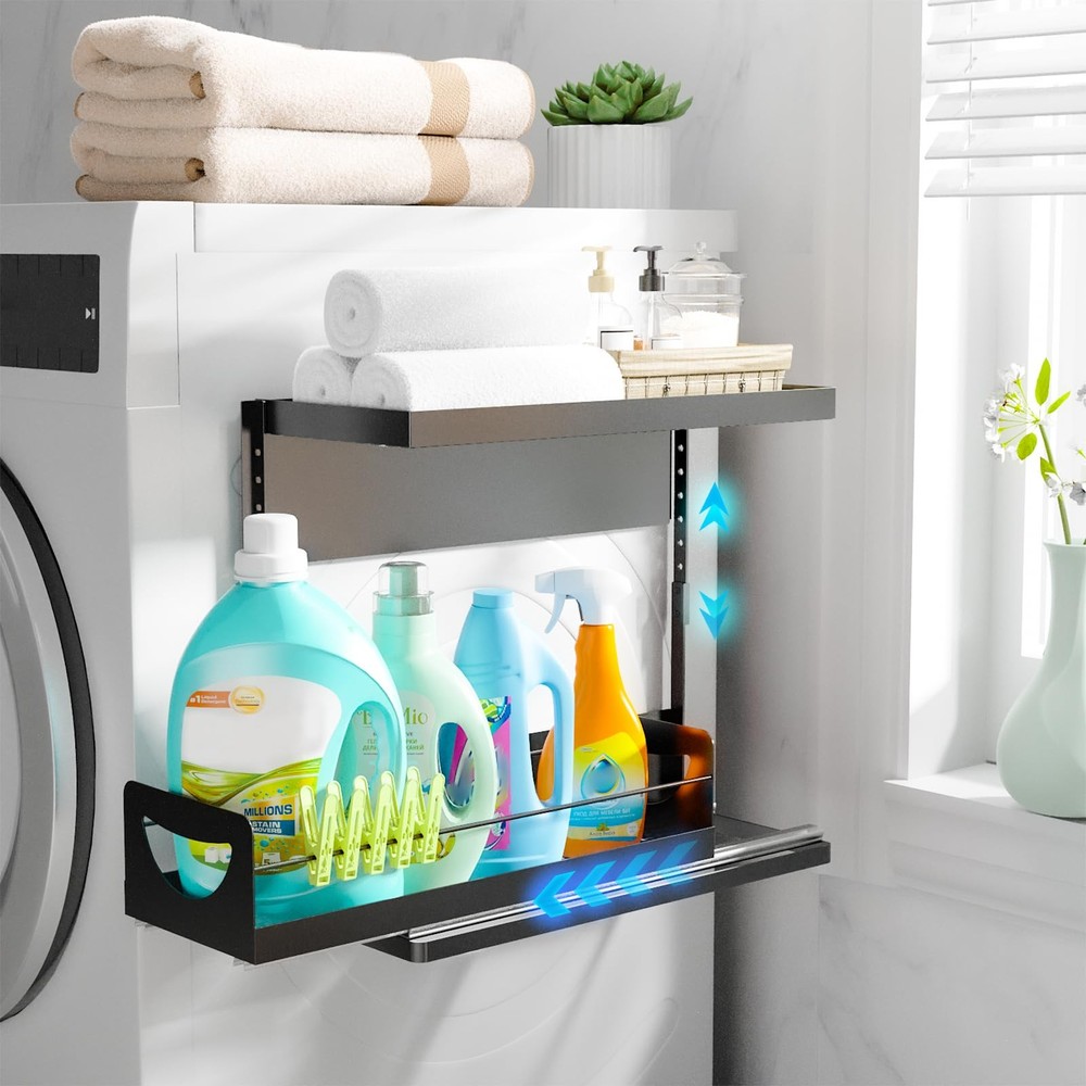 2 Tier Magnetic Storage Shelf with Pull Out Drawer Height Adjustable Organizer