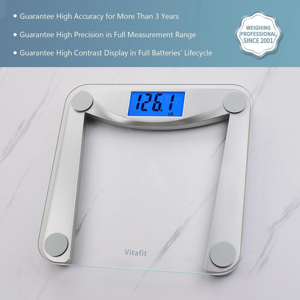 High Accuracy Digital Bathroom Weight Scale with Extra Large Blue Backlit LCD