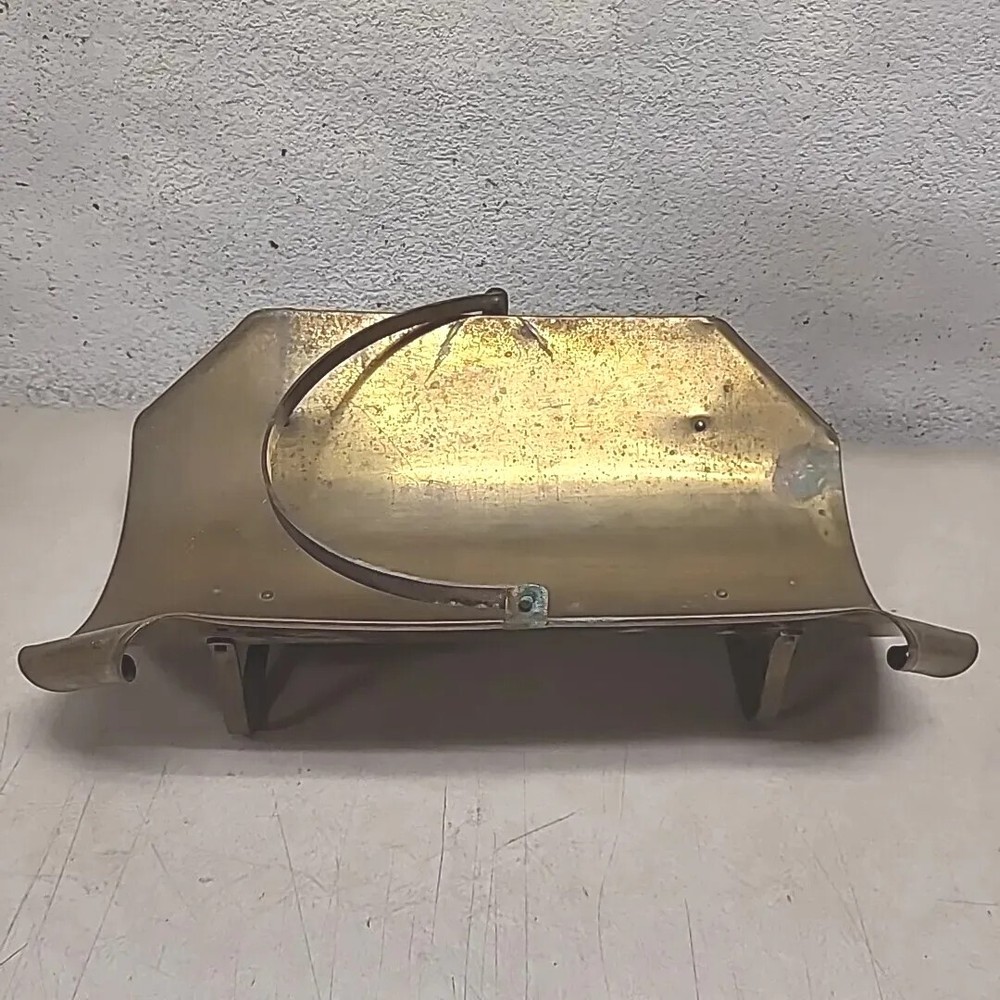 Vintage Rectangular Brass Fireplace Log Holder with Curled Corners