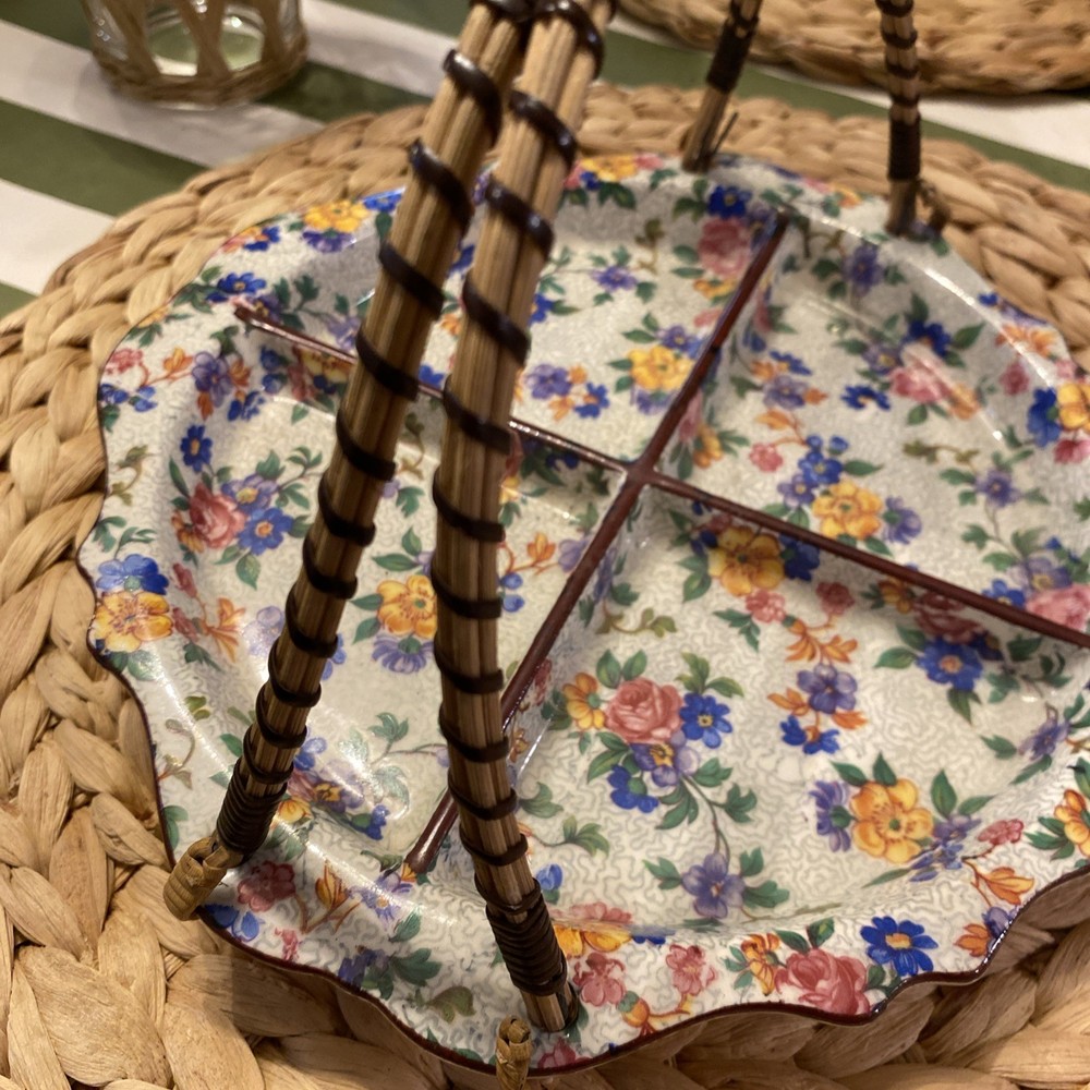 Erphila Art Pottery Pickle Tray With Wicker Handle
